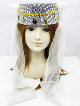 Nessiworld White Veil Gold Sequin Embroidered Henna Fez Henna Hat Oriental Hat